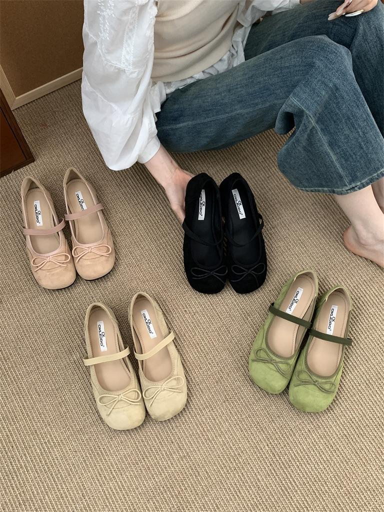 Korean version of ballet square head shallow mouth fairy with skirt shoes 2025 new autumn suede Mary Jane shoes