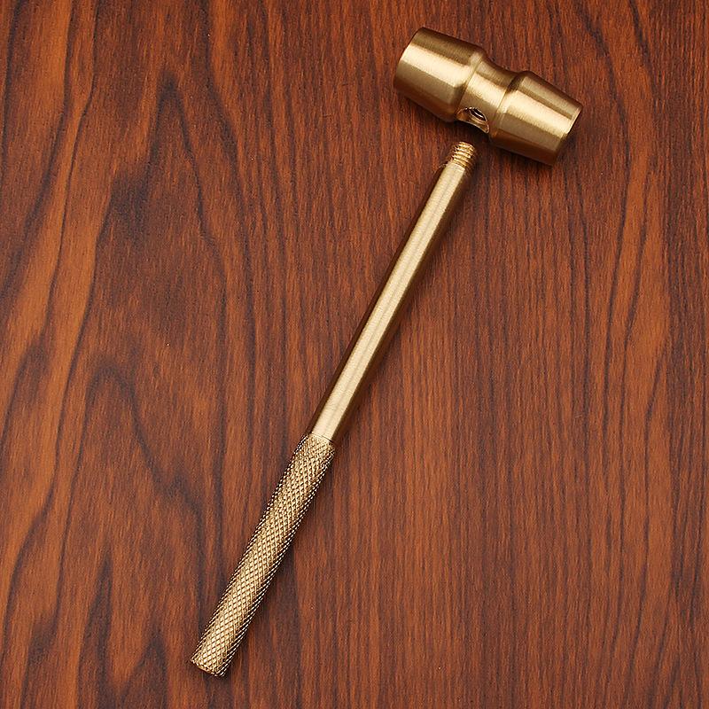 Solid brass mini hammer multi-functional creative walnut hammer two ends round small copper hammer one-shot home ornament