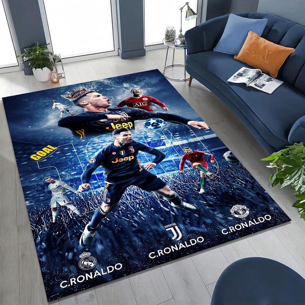 3D Goat Football Star R-Ronaldo Cartoon Art Carpet Rug for Bedroom Living Room Sofa Home Doormat Decor,Large Non-slip Floor Mat