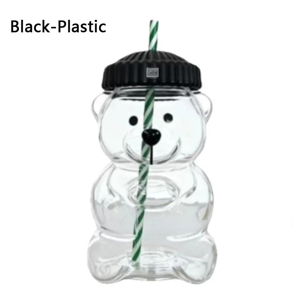 Cute 2025 Bear Glass Cup Transparent with Lid Teddy Bear Glass Cup Large Capacity Bear Straw Cup Home Bar