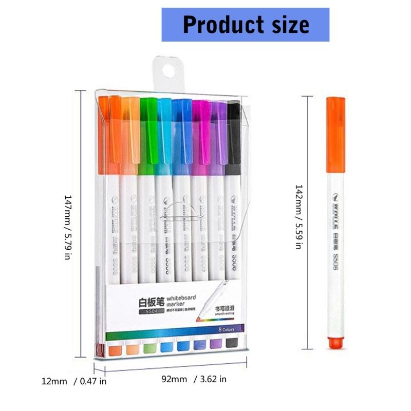 8Pcs Erasable Marker Pen 8 Color Colored Marker Water Based Inks Fast Drying Whiteboard Marker for Office Supplies