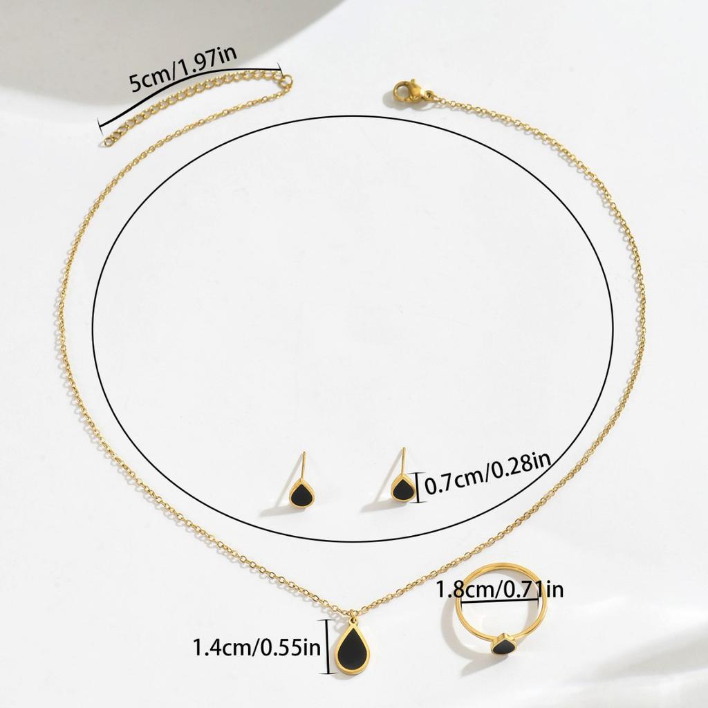 2025 Neu Wind Damen Halskette Ohrringe Set Geometrisches Wassertropfen Design Premium Ring Schlüsselbeinkette