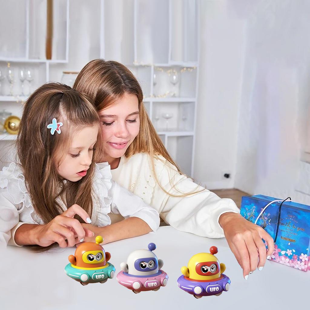 Cartoon-style Double-pull Back Space Saucer Toy, No Batteries Required, Just Pull And Release, Fun Face-changing Saucer Toy