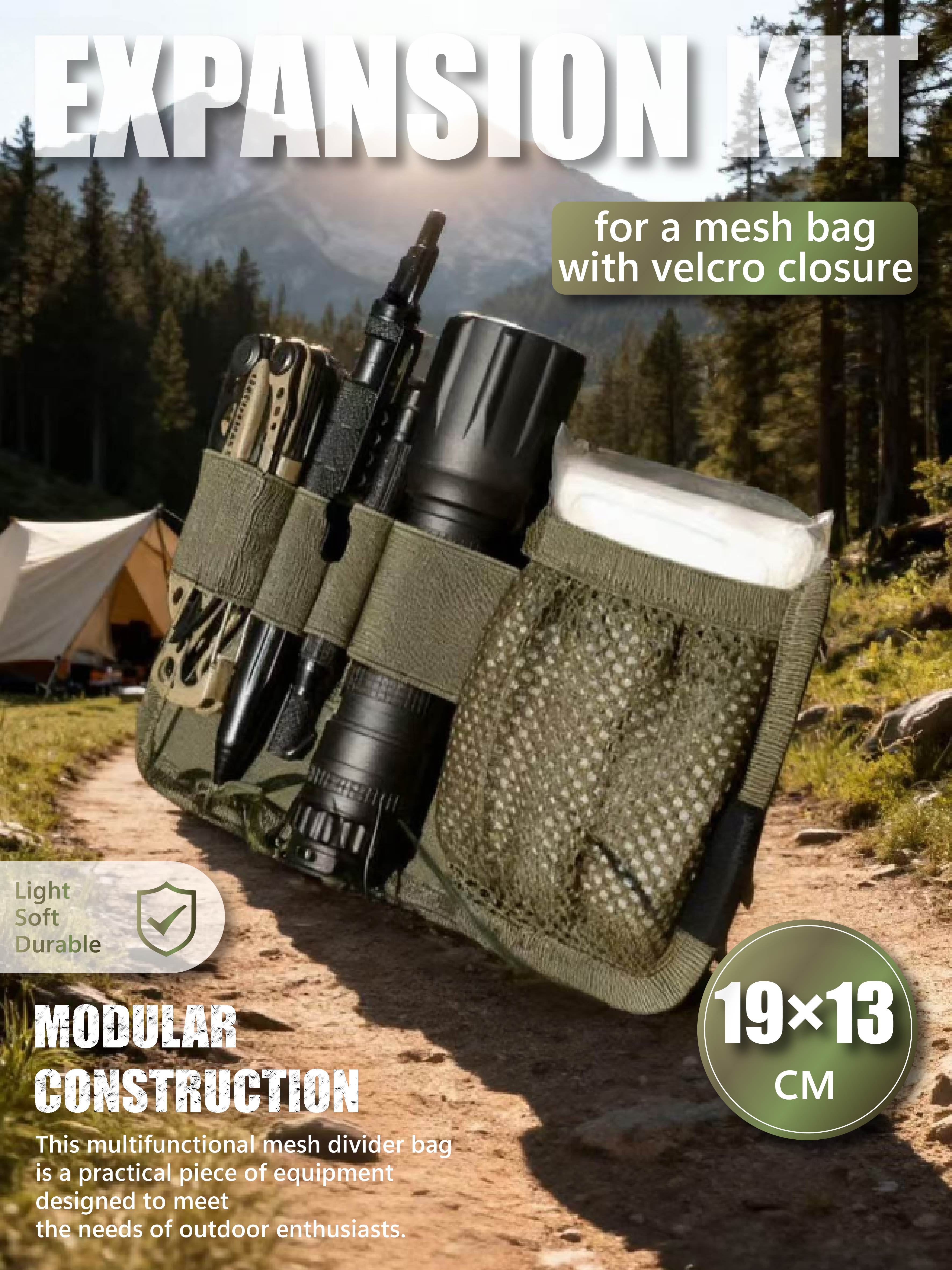 

Зовнішній розширювальний набір Сітчастий мішок (19x13см): Модульна сумка-роздільник на липучці для туристичного спорядження зелений