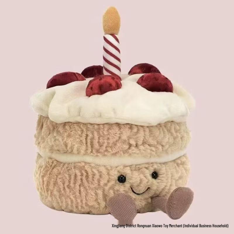 UK Rainbow Cherry Birthday Cake Plush Doll - Cute Creative Gift for Girls