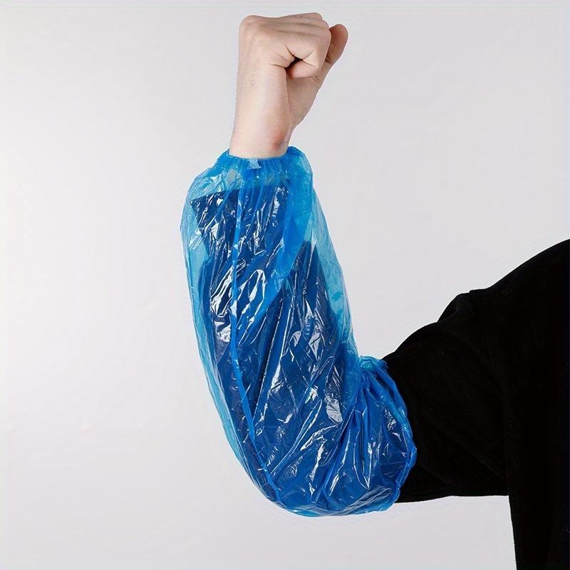 100 Pcs Protective Waterproof Disposable Plastic Arm Sleeves Covers Oversleeves Oil-Proof with Elastic Wrist Kitchen Restaurant