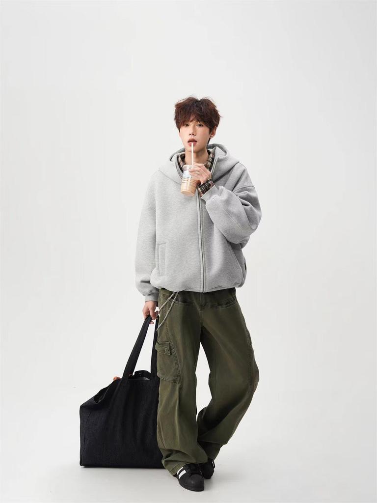 Men's Trendy Heavyweight Hoodie Cardigan - American Lazy Style, Autumn/Winter Design