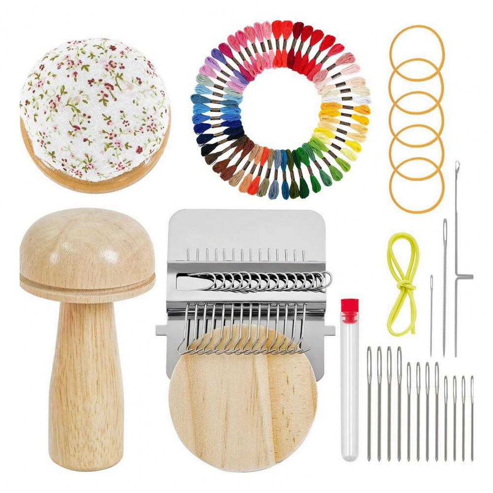 

Complete Darning Kit with Mini Loom, Darning Egg & Mushroom | Speedweve-Style Weaving Tools for Sock & Sweater Repair