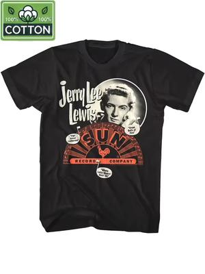Camiseta Retro Rock Jerry Lee Lewis Sun Records Camiseta de algodón de peso pesado Diseño Great Balls of Fire Icono de los años 50 estilo retro