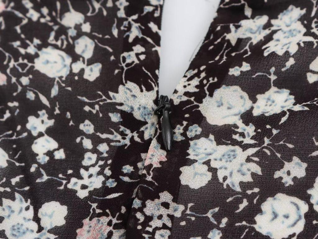 Spring 2025 Women's European & American Style V-Neck Chiffon Floral Waist-Hugging Long Dress