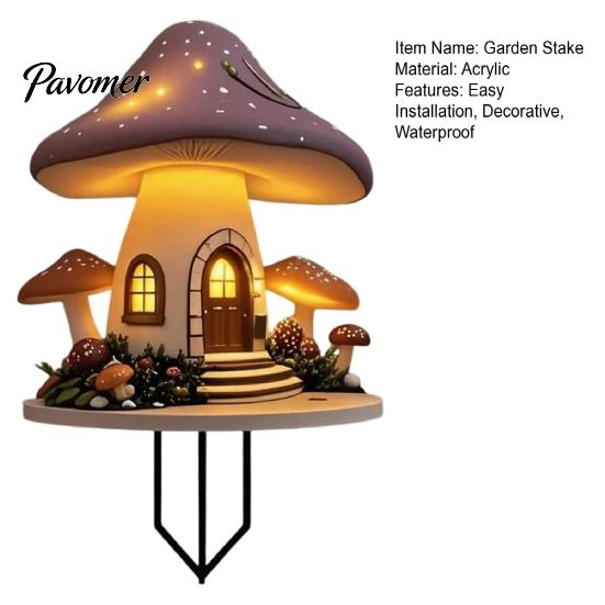 Waterproof Garden Stakes Mushroom Hut Stake, Whimsical Acrylic Yard Art Fairy Unique Gardening Gift Tale Cabin Outdoor Ornament for Lawn Patio Flower