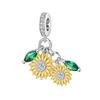 S925 Silver Sunflower K Gold Horseshoe Bead Pendant Charm DIY Bracelet Necklace Accessories