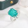 Silver Plated Exquisite Blue Green Moissanite Ring Fire Sparkling Luxury Open Ring Female Party Birthday Jewelry Gift