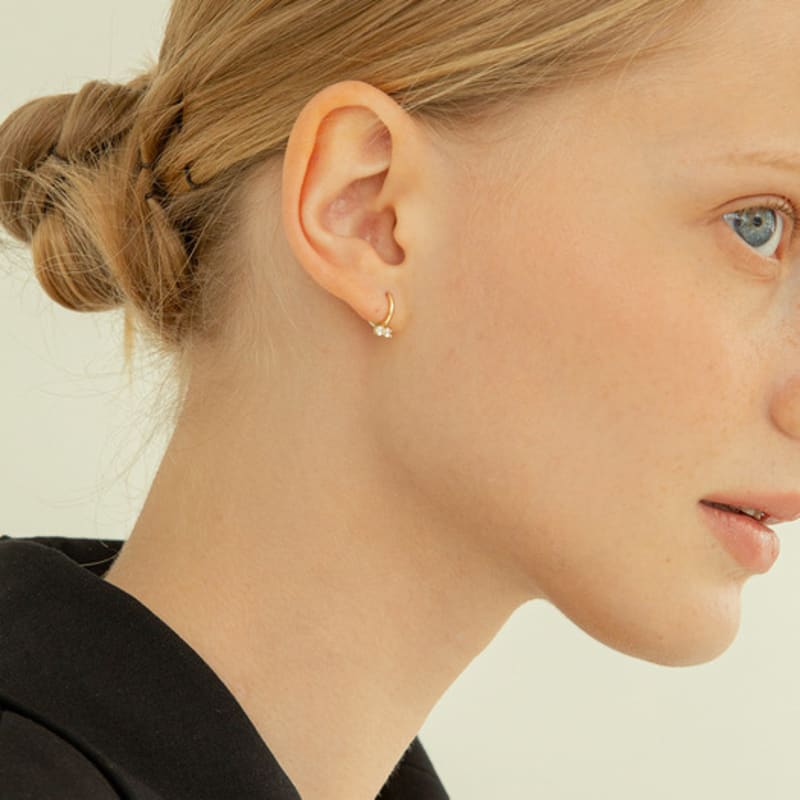 LUNNE 14k Double Q One-Touch Ring Earrings (14k Gold) #L01