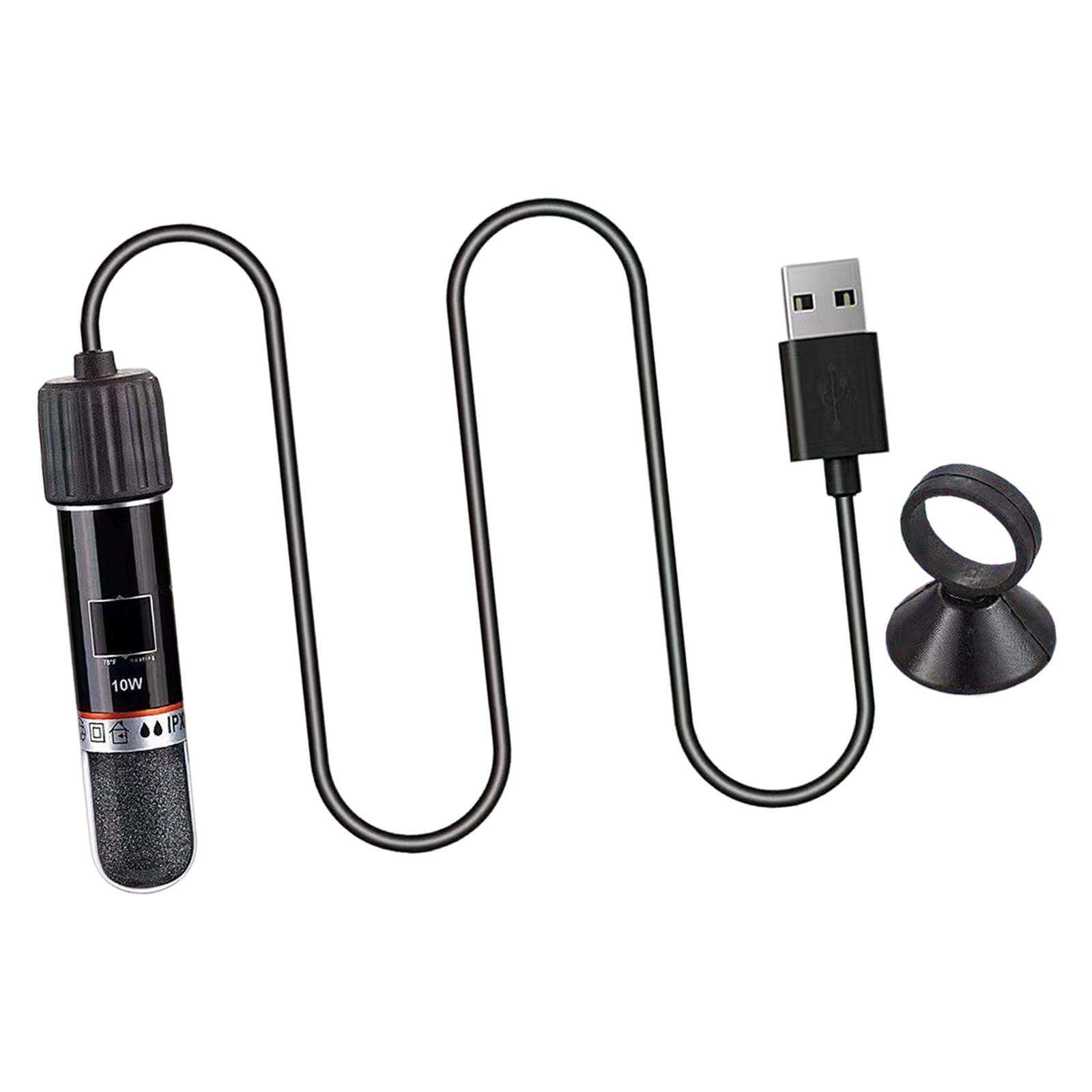 USB 10 Вт Цифровой дисплей Аквариумный нагреватель с фиксированной присоской Регулируемый Маленький аквариум Нагревательный стержень Нагреватель для аквариума чёрный