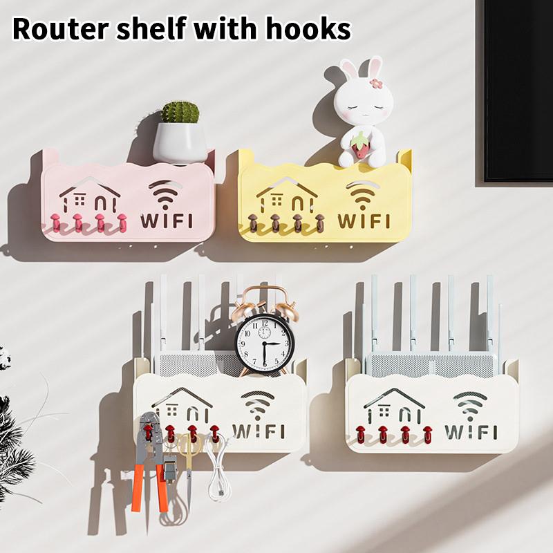 1Pcs Mini Mushroom Hook Router Shelf, Cartoon Wireless Tv Set-Top Box Storage Rack, Wall-Mounted, No-Drill Storage Box.