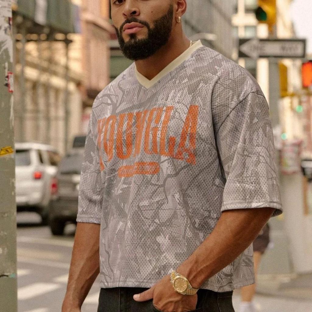 YOUNGLA Men's American Oversized Quick-Dry Mesh T-Shirt for Summer Sports & Fitness