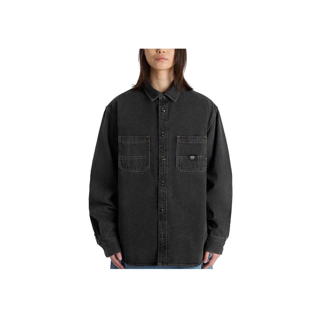 Vans Stevens Denim Košile s dlouhým rukávem Tkaná Jednobarevná Pohodlná Košile s dlouhým rukávem s více kapsami Pánské košile Černá VN000HNTDAD