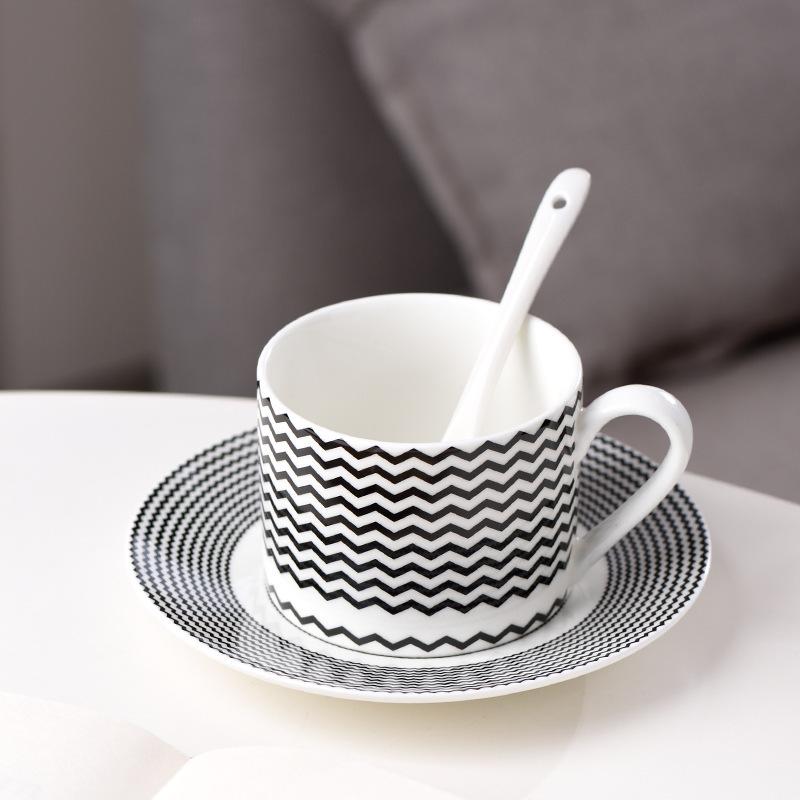 Ceramic Hepburn Style Coffee Cup and Saucer Vintage Striped Black and White Polka Dot Mug Cake Pan Afternoon Tea Set