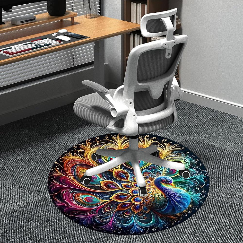 

1PC Peacock Feather Mandala Office Round Rug, Non slip, Soft and Durable Office Rug for Interior Decoration, Perfect for Office 80cm