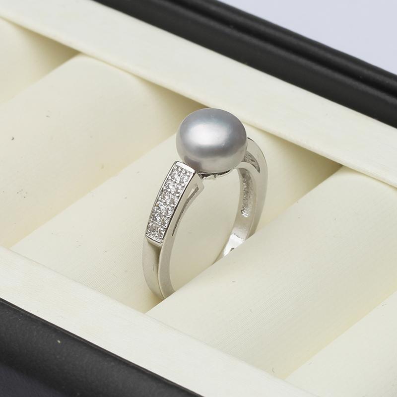 Real Natural Freshwater Pearl Rings Woman,Sterling Silver Pearl Ring Adjustable Mother Wife Anniversary Gift White Black