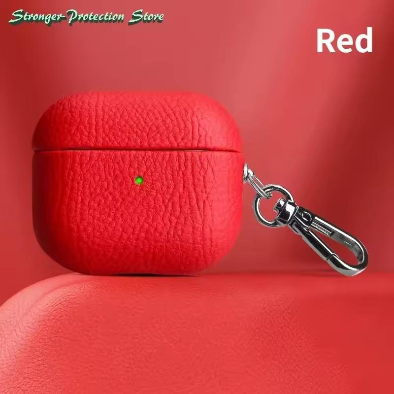 Genuine Leather For AirPods Pro 3 Case AirPods Pro 2 Airpods 4 Airpods 1/2  3 cover Lychee Pattern Cowhide With Buckle