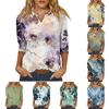 Damenmode Shirt Lässiges Raglanärmel-Tasche V-Ausschnitt 3/4-Ärmel Locker Bedrucktes T-Shirt Damenoberteil