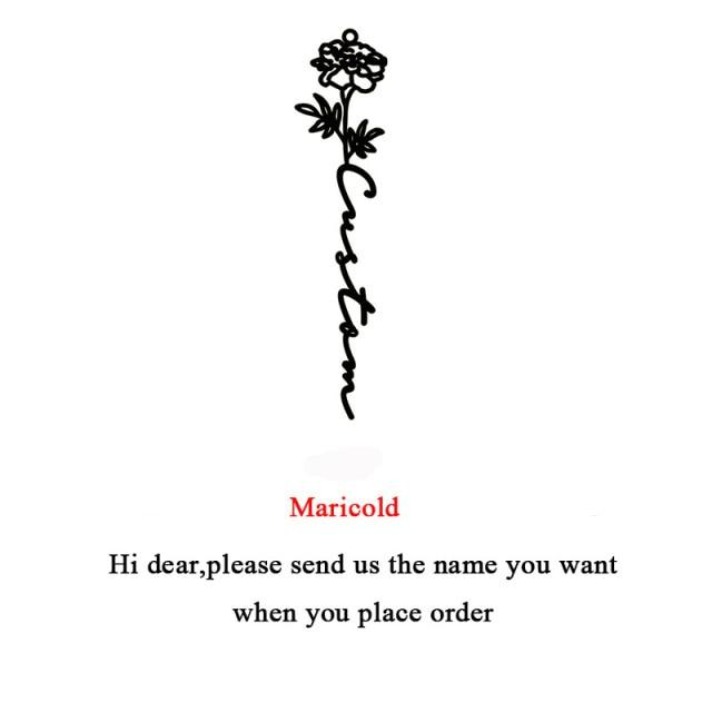 Custom Flower Name Necklaces Stainless Steel Pendant Personalized Rose Nameplate Choker Pendant Necklace Lover Jewelry Souvenir GiftFlower Necklaces