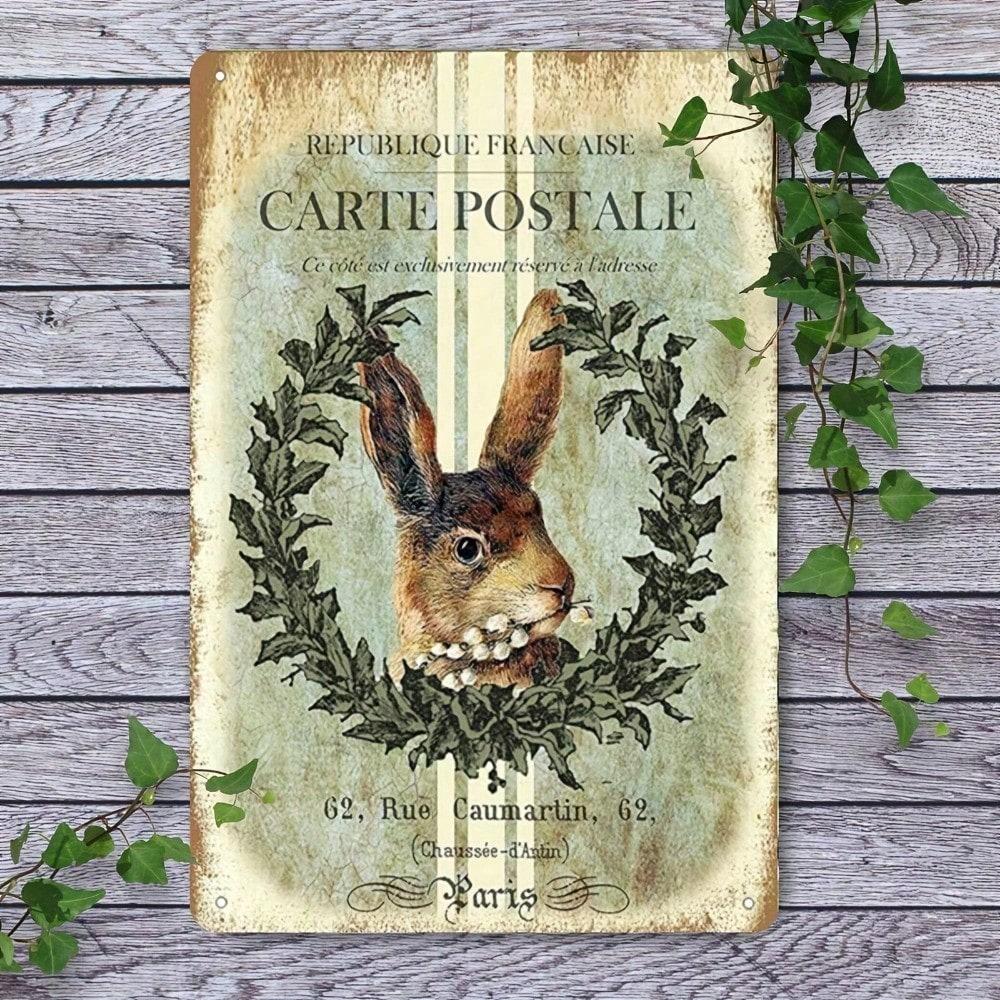 Vintage France Rabbit Metal Poster Wall Art For Kitchen