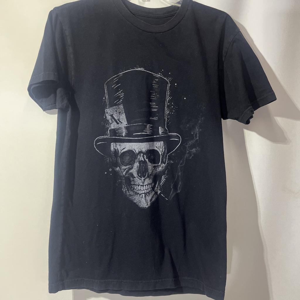 Vudoux Black T-Shirts Skeleton Face with Cigar Size Small