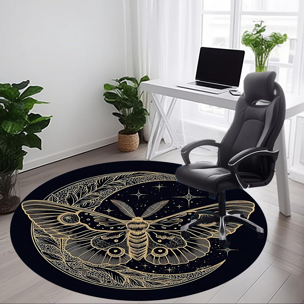 1pc Moon Moth Office Round Area Rug, Indoor Mat Suitable For Office, Under Office Chairs Bedroom Living Room Home Decor, Room Deco
