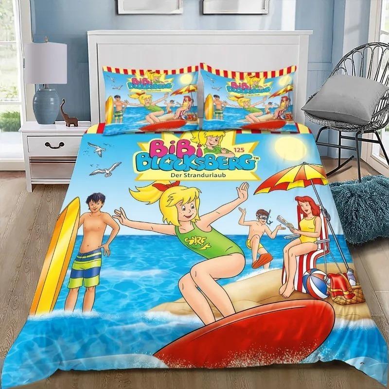 Dessin animé 3D Bibi Blocksberg filles Housse de couette Taie d'oreiller Ensemble de literie Décoration de chambre Jumeaux Simple Double Queen Size garçon adultes Chambre cadeau 150x200cm (3pcs)