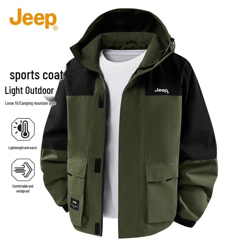 JEEP Men s Windproof Hooded Patchwork Jacket 4XL