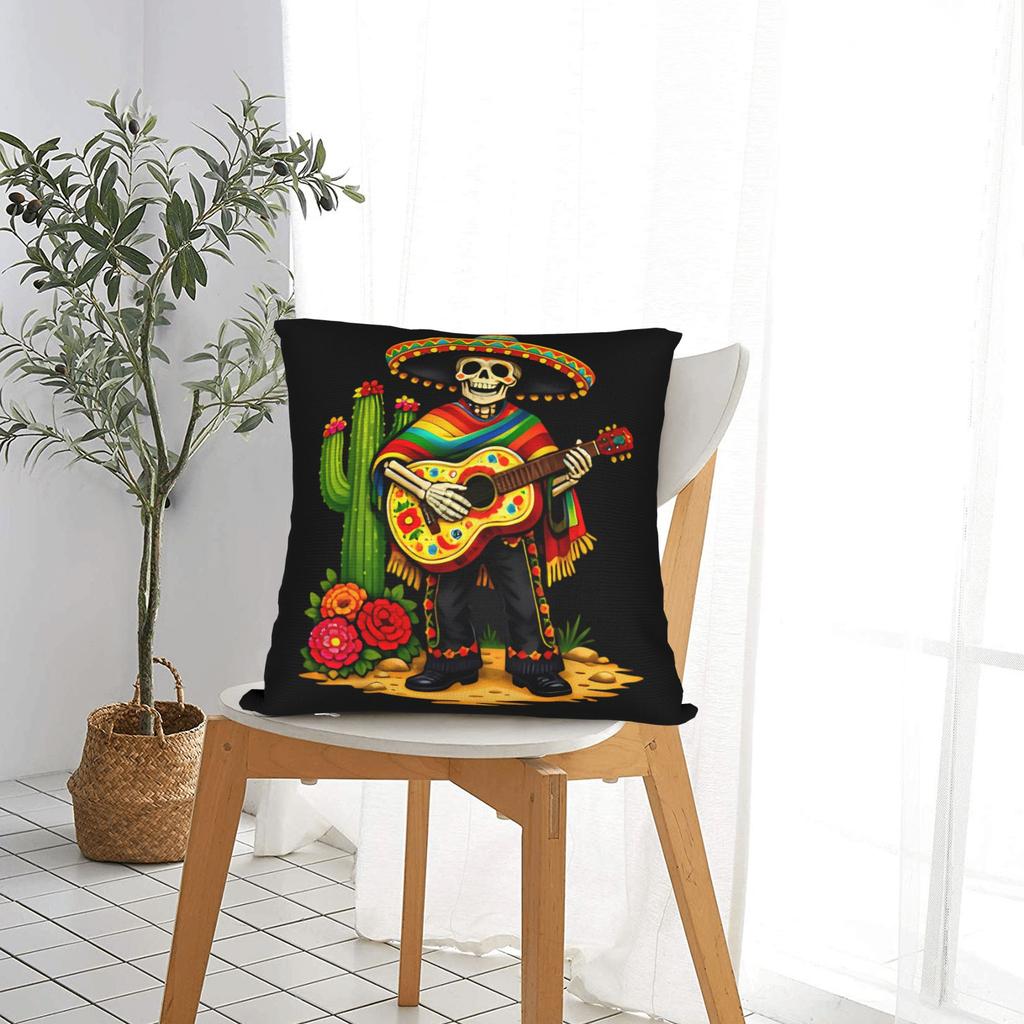 Let'S Fiesta Party Printed Pillow Cover Mexican Amigo Cinco De Mayo Sombrero Retro Trendy Pillow Case For Living Room Bed Chair