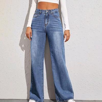 Pantaloni Denim a Vita Alta Chiusura con Bottoni e Cerniera Gamba Larga Dritta Pantaloni Lunghi con Tasche Jeans Casual Versatili