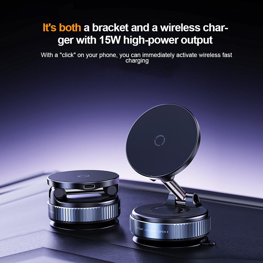 15W Wireless Charger Magnetic Car Phone Holder 360° Rotation Foldable Suction Cup Stand Call Navigation Phone Bracket