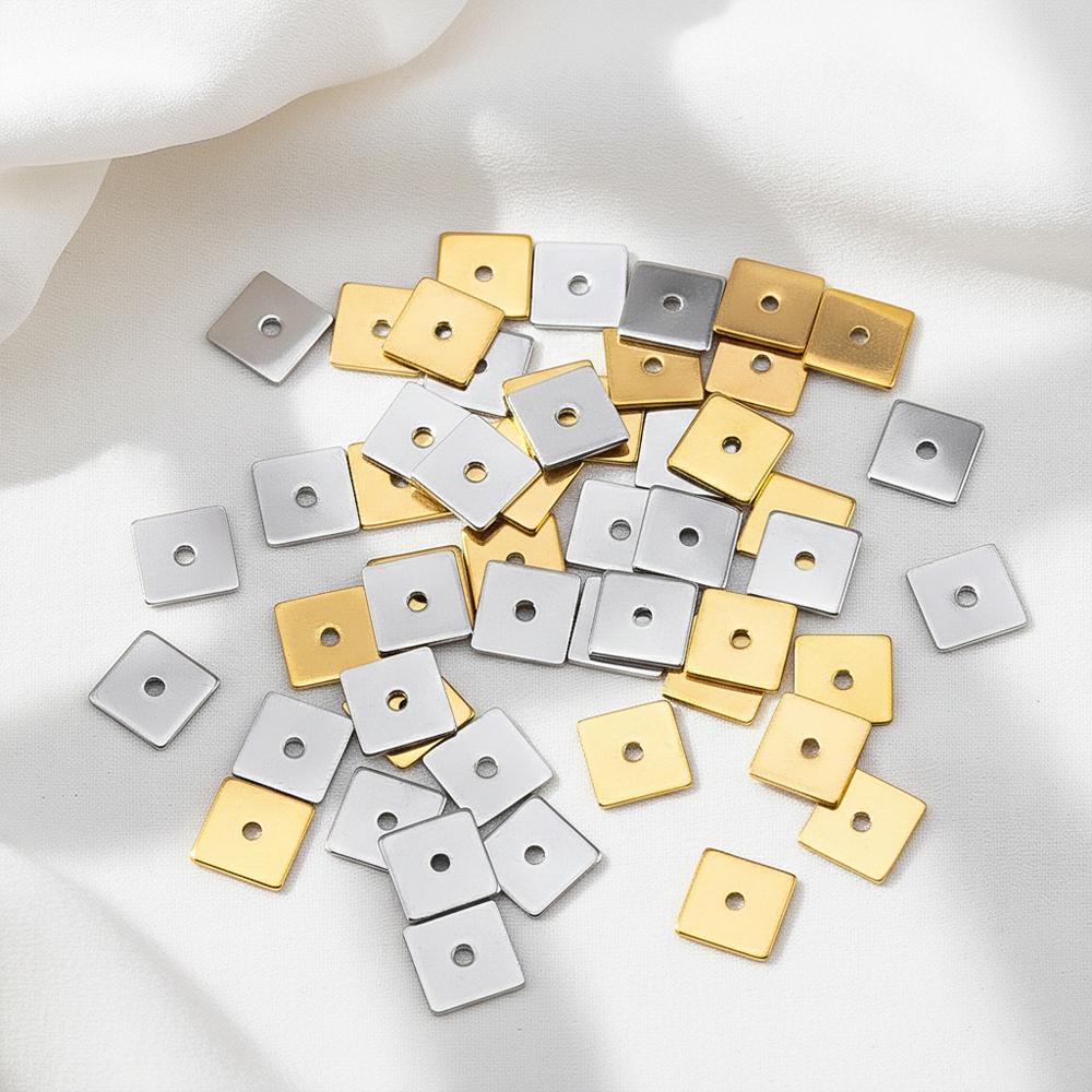 25pcs 50pcs 8mm Stainless Steel Square Flat Spacer Beads Loose Beads Hole 1.3mm Gold Color Bead for Jewelry Making DIY Wholesale