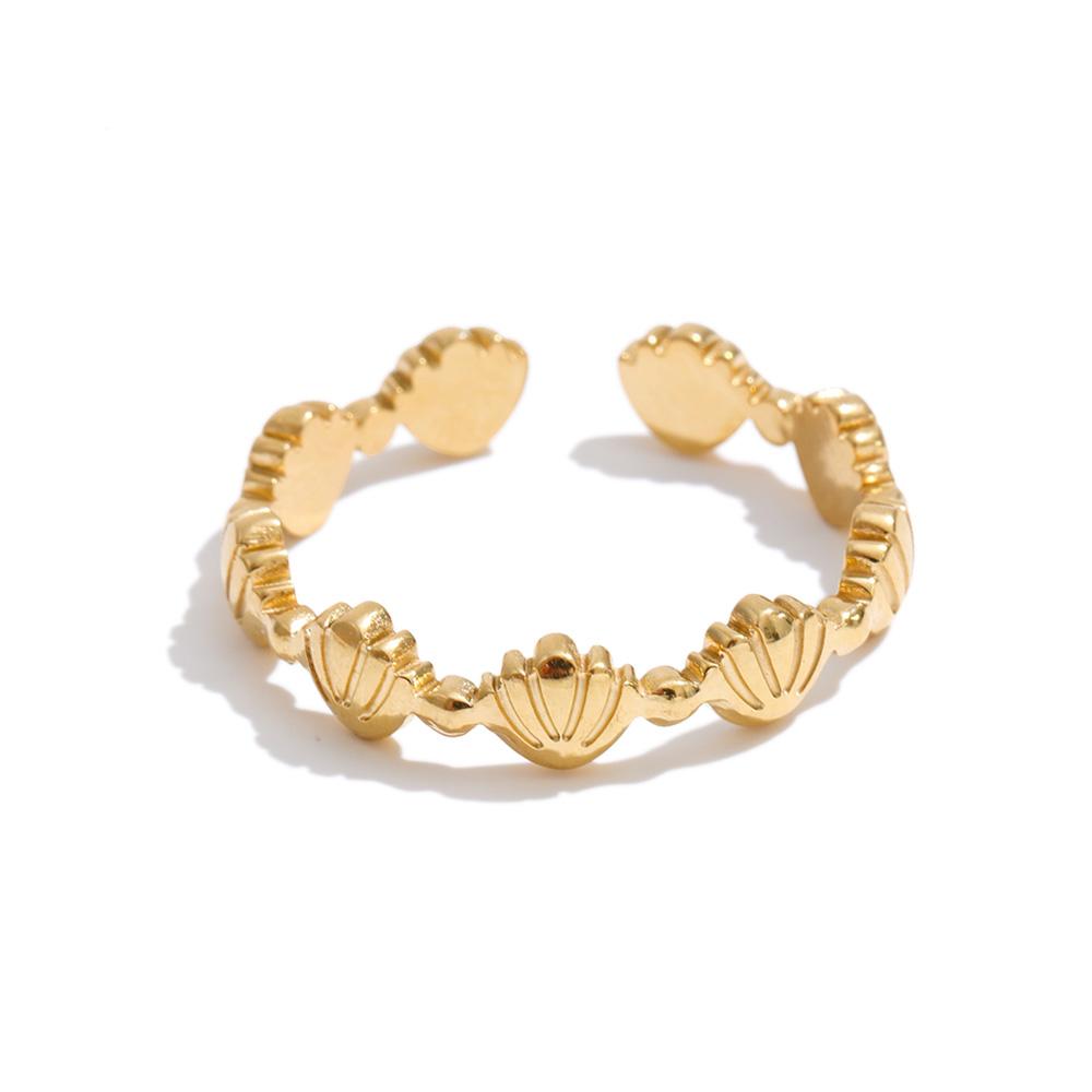 Yhpup Open Adjustable Ocean Style Stainless Steel Metal Shell Ring for Women Summer Minimalist Popular Beach Jewelry Wholesale