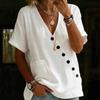 New Women's Shirt Top V-Neck Solid Color Casual Comfortable Button Cotton and Linen Shirt