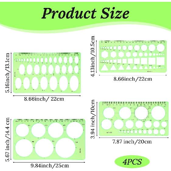 Geometric Drawings Templates, 4 Pcs Circle Shape Stencils Measuring Geometry Rulers for Drawing Plastic Circle Template Drafting Templates for Design