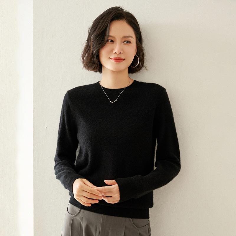 

Базовая кашемировая футболка с плоским круглым вырезом для женщин на осень и зиму, однотонный свитер с длинными рукавами, универсальный и удобный пуловер XXL