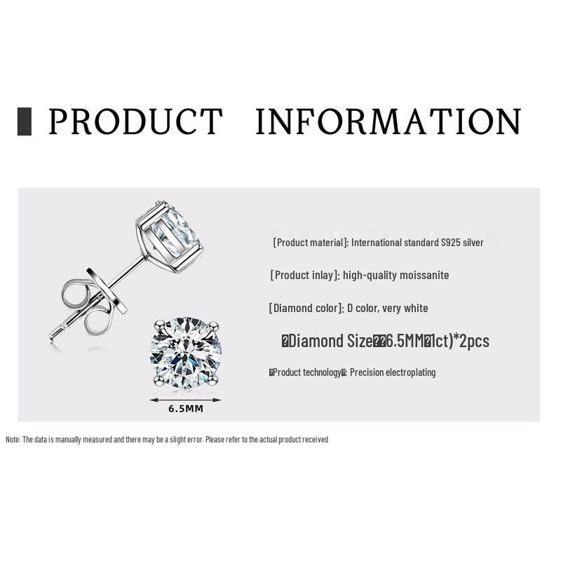 D Color 2 Carat Moissanite Stud Earrings, 18k Gold-plated S925 Sterling Silver for Women