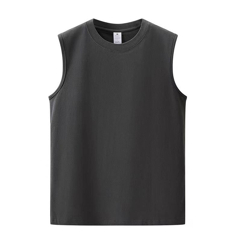 Men's White 230g Pure Cotton Summer Tank Top - Loose Fit, Crew Neck, Sleeveless Vest, Wide Shoulder.