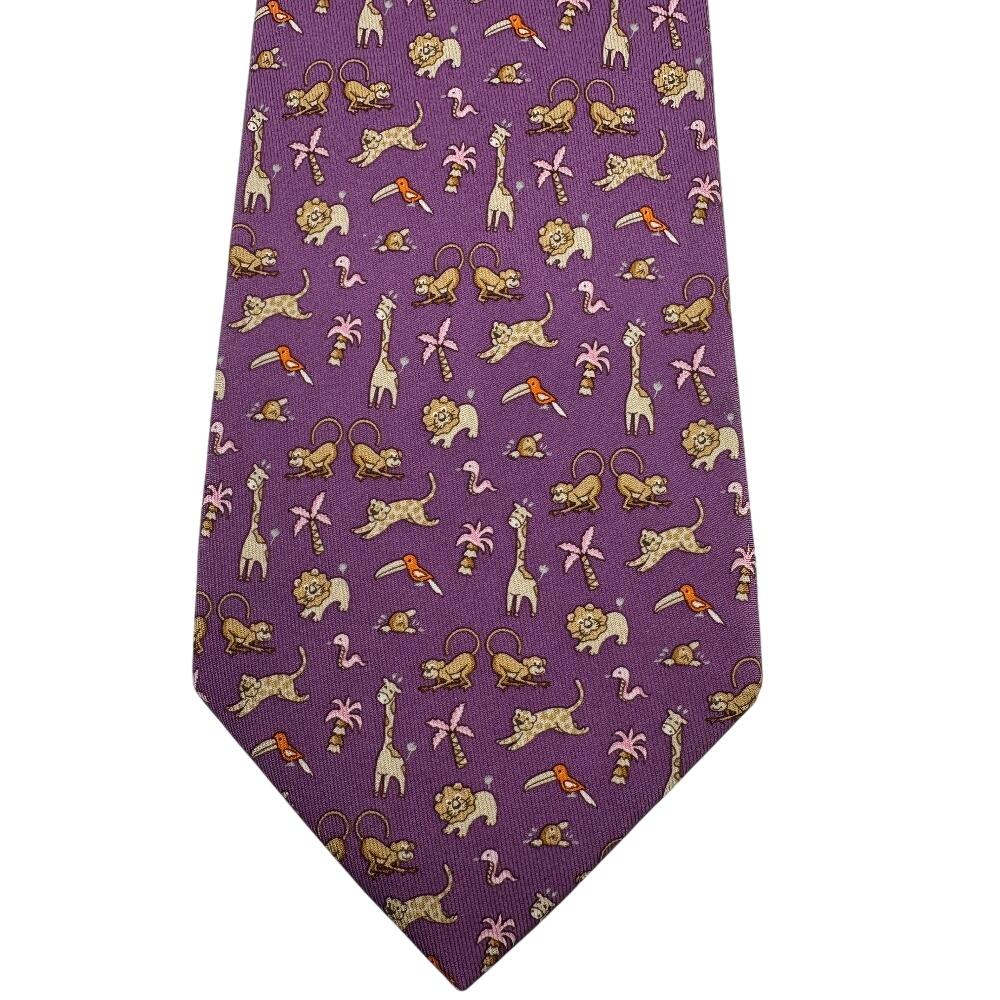 Salvatore Ferragamo Animal Pattern silk tie purple silk mens Used