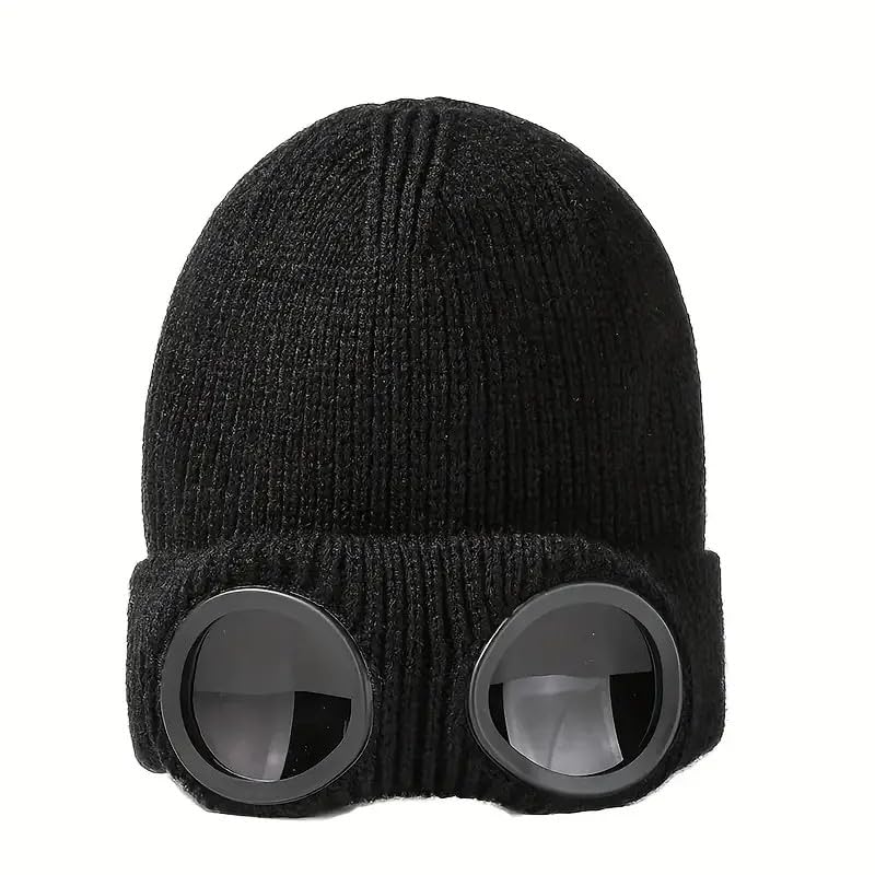 

CROSSUNION Knit Hat with Sunglasses, Unisex, for Adults (Black)