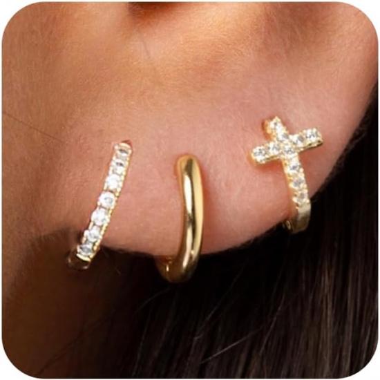 30 Paar klobige goldene Creolen für Damen, Multipack Schmuck für Geschenk | Mehrere Stile, zum Stapeln, leicht, 14K Gold-beschichtet, Hypoallergen,