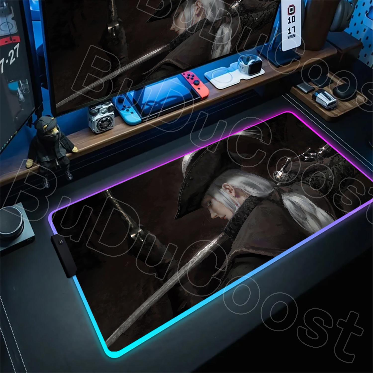 

B-Bloodborne Large Gaming RGB Mouse Pad Office Laptop Accessories Non-Slip Rubber Mousepad Anime Cartoon New HD Desk Mats Carpet RGB600x300x3mm