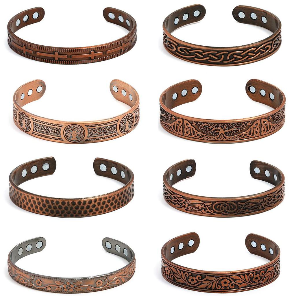 Retro Style Flower Magnet Bracelet & Ring Set In Red Copper for Couples