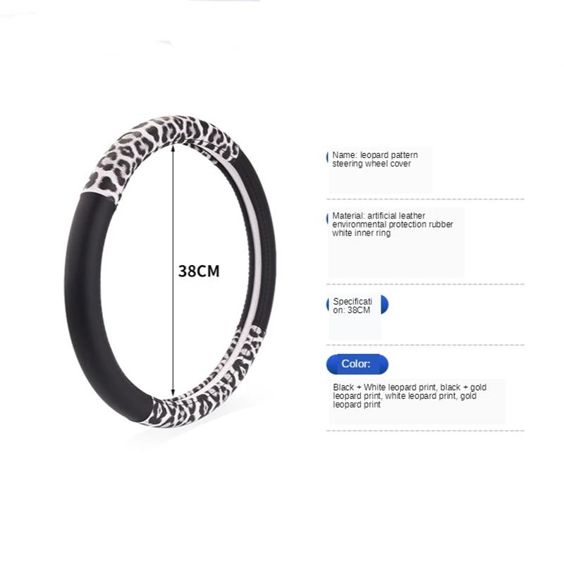 Leopard Printing Steering Wheel Cover Universal Leather Two Tone Car Interior Steering Covers Case 37-38CM Accessories