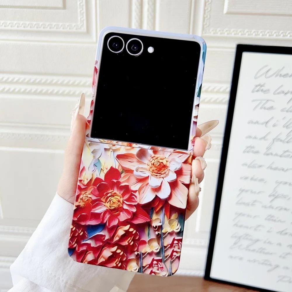 3D Colorful Embossed Effect Watercolor Flower Phone Case for Samsung Z Flip 7 FE 6 Shockproof Slim Camera Protection Back Cover